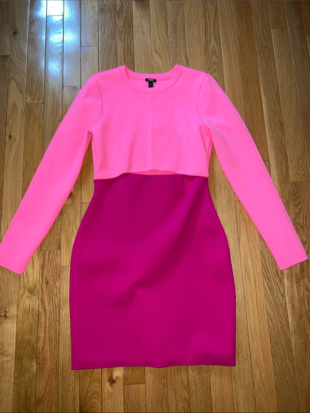 Express Two-Tone Pink Long Sleeve Bodycon Dress